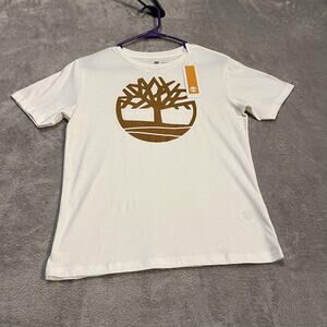 Timberland Shirt Youth Medium 10/12 White Brown Tree Logo Classic Graphic New